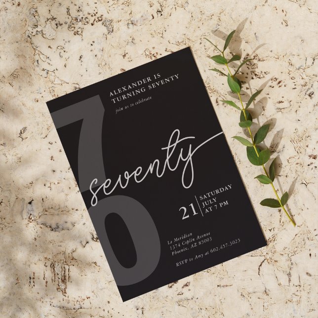 70. Geburtstag Modernes Minimalistisches Schwarzes Einladung (Von Creator hochgeladen)