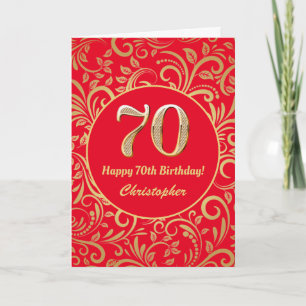 70. Geburtstag Muster Rot und Gold Floral Karte