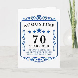 70. Geburtstag Name Blau Vintage Männlich Elegant Karte
