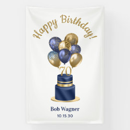 70. Geburtstag Navy Blau Ballon Torte Banner