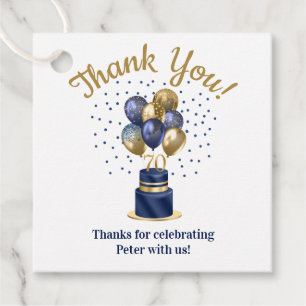 70. Geburtstag Navy Blau Ballon Torte Danke Geschenkanhänger