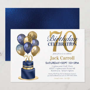 70. Geburtstag Navy Blau Ballon Torte Einladung