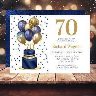 70. Geburtstag Navy Blau Ballon Torte Einladung