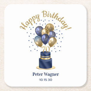 70. Geburtstag Navy Blau Ballon Torte Rechteckiger Pappuntersetzer