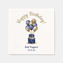 70. Geburtstag Navy Blau Ballon Torte Serviette