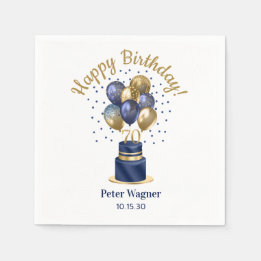 70. Geburtstag Navy Blau Ballon Torte Serviette