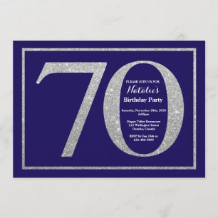 70. Geburtstag Navy Blue and Silver Glitzer Einladung