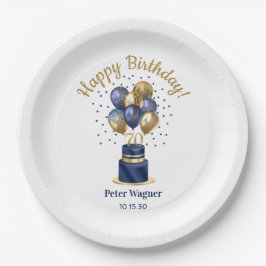 70. Geburtstag Navy Blue Balloon Cake Pappteller