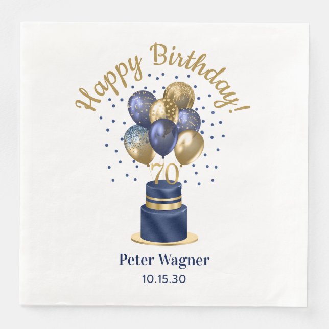 70. Geburtstag Navy Blue Balloon Cake Serviette (Vorderseite)
