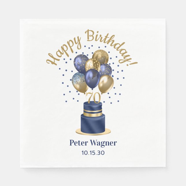 70. Geburtstag Navy Blue Balloon Cake Serviette (Vorderseite)