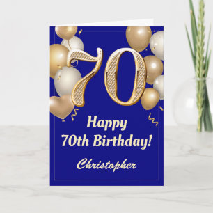 70. Geburtstag Navy Blue und Gold Balloons Confett Karte