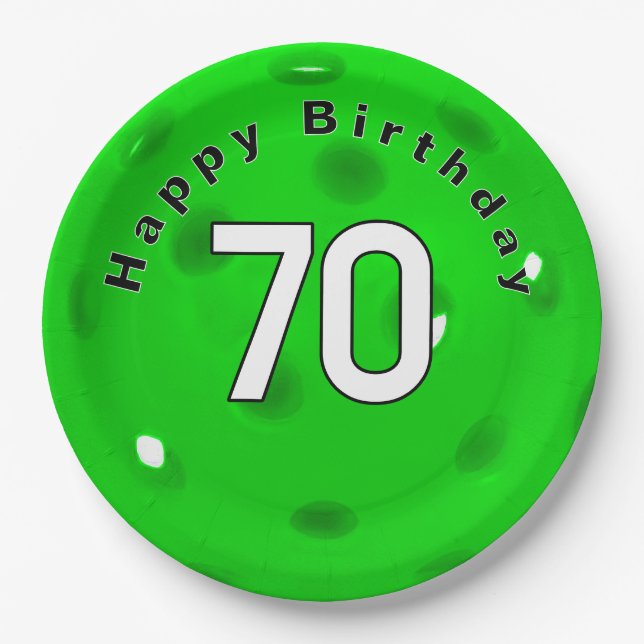 70. Geburtstag Neon Green Pickleball Pappteller (Vorderseite)