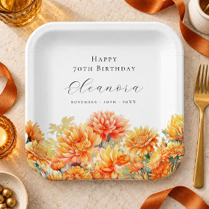 70. Geburtstag November-Geburtsblume Chrysantheme Pappteller
