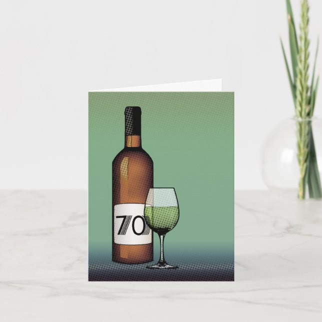 70. Geburtstag oder Jubiläum : Weinflasche & Glas Karte (Vorderseite)