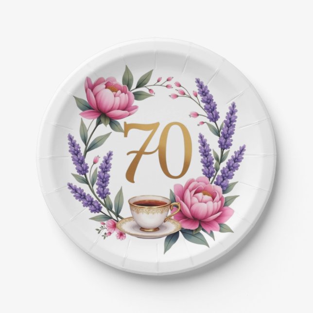 70. Geburtstag Oma Elegante Blumen Pappteller (Vorderseite)