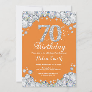70. Geburtstag Orange und Silver Diamond Einladung