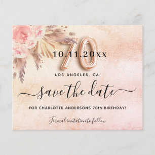 70. Geburtstag Pampas Rose Save the Date Haushalt Flyer