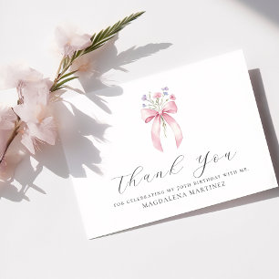 70. Geburtstag Pink Bow Wildblume Custom Flat Dankeskarte
