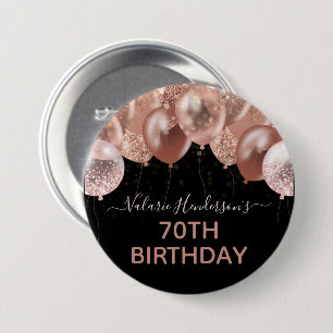 70. Geburtstag Pink Glitzer Balloons Button