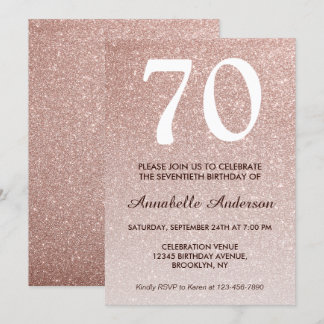 70. Geburtstag Pink Rose Gold Glitzer Sparkle Ombr Einladung