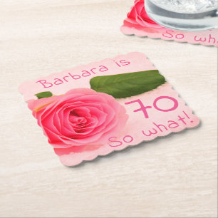 70. Geburtstag Pink Rose Individuelle Name Motivie Untersetzer