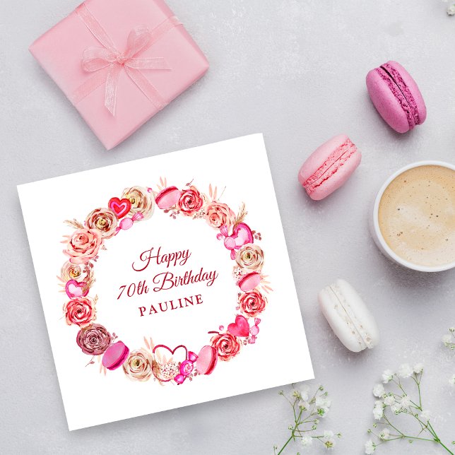 70. Geburtstag Pink Rose Wirbel HerzValentin Serviette (Von Creator hochgeladen)