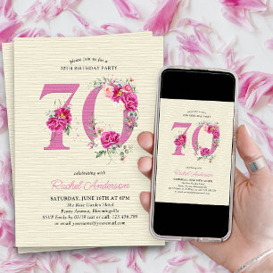 70. Geburtstag Pinke Pfingstrose Florale Zahl 70 Einladung