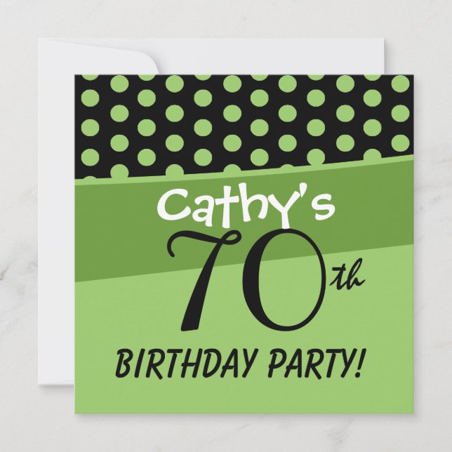 70. Geburtstag Polka Dots D425 Einladung (Vorderseite)