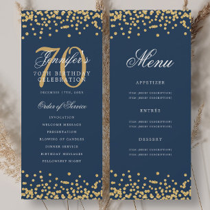 70. Geburtstag Programm Gold Navy Blue Confetti Me