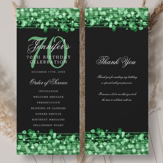 70. Geburtstag Programm Grün mit vielen Dank (70th Birthday Program Green w/ Thank You)