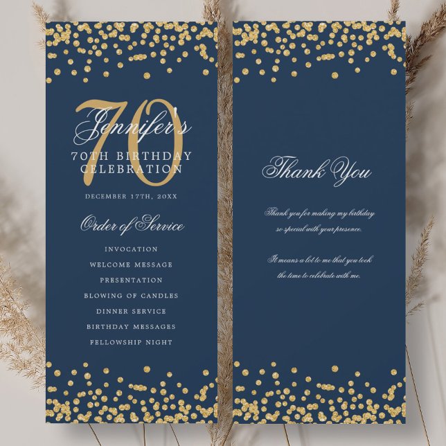 70. Geburtstag Programm Vielen Dank Gold Navy (70th Birthday Program Thank You Gold Navy )