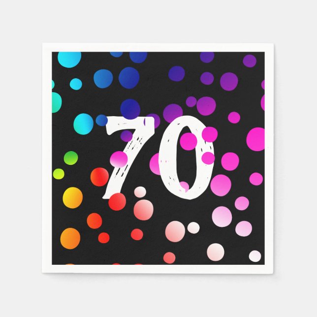 70. Geburtstag Rainbow Dots auf Black Serviette (Vorderseite)