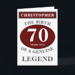 70. Geburtstag Red Genuine Legend Ihren Namen hinz Karte<br><div class="desc">70th Birth Of A Legend Birthday Red, Grey and White Card. Add the year, ändere "Legend" zu "Your needs". Add the name and a einzige Nachricht in the card. All easily using the template provided. You can change the age to make any age you want eg 45th, 56th, 62nd any...</div>