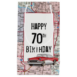 70. Geburtstag Retro Buick auf Karte Kleine Geschenktüte