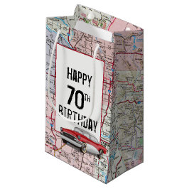 70. Geburtstag Retro Buick auf Karte Kleine Geschenktüte