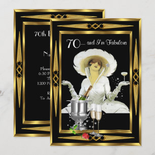70. Geburtstag Retro-Diva Art Deco Schwarz Gold Einladung