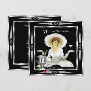 70. Geburtstag Retro-Diva Art Deco Schwarz Silber Einladung