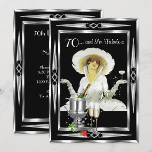 70. Geburtstag Retro-Diva Art Deco Schwarz Silber Einladung