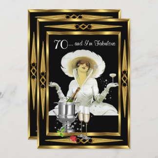 70. Geburtstag Retro Diva Art Deco Schwarzes Gold Einladung