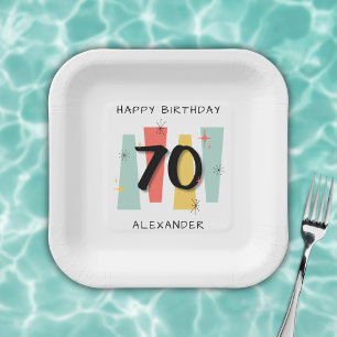70. Geburtstag Retro Mitteljahrhundert Moderne Far Pappteller