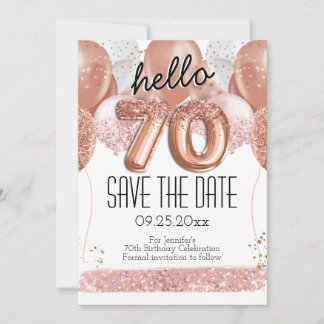 70. Geburtstag Rosa Glitzer Save the Date Einladung