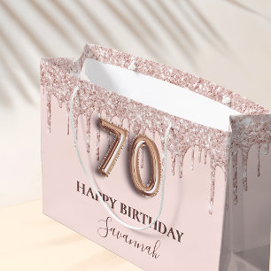 70. Geburtstag Rosa Glitzer Tropfen Rose Gold Große Geschenktüte