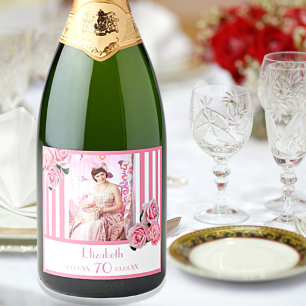 70. Geburtstag Rosa weiße Streifen Blumenstrauß Fo
