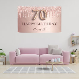 70. Geburtstag Rose Gold Glitzer Rosa Ballon Stil Banner
