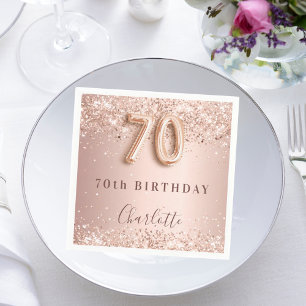 70. Geburtstag Rose Goldblüte Glitzer Name Serviette