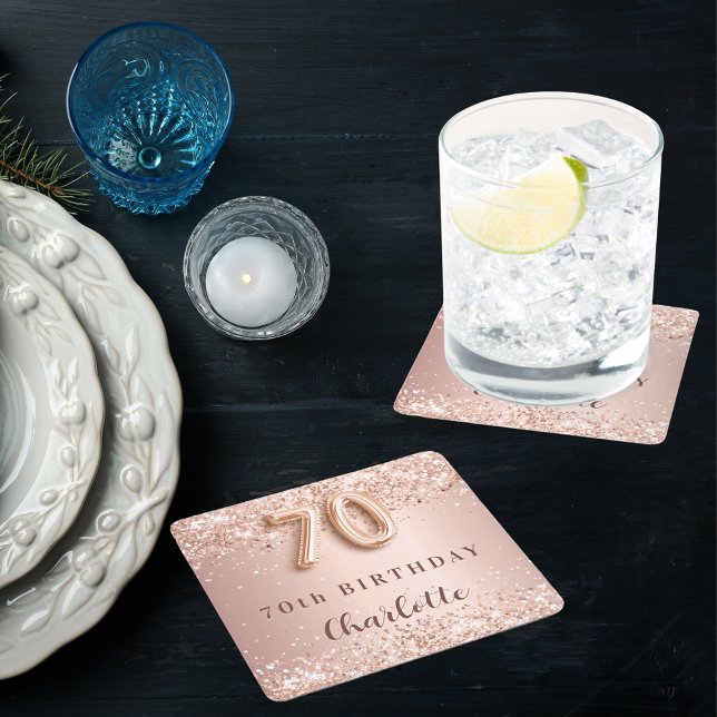 70. Geburtstag Rose Goldblütenname Rechteckiger Pappuntersetzer (Von Creator hochgeladen)