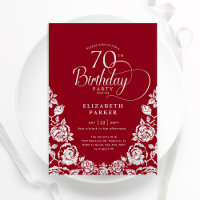 70. Geburtstag Rot Silber Rose