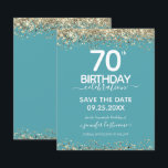 70. Geburtstag Save the Date Einladung<br><div class="desc">Eleganter Imitat Gold Glitzer mit schimmernden Konfetti Highlights auf der Ober- und Untergrenze. Alle Texte sind individuell einstellbar und lassen sich für Ihr eigenes Party leicht ändern. Sehr elegantes Design aus dem 70. Jahrhundert.</div>