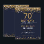 70. Geburtstag Save the Date Einladung<br><div class="desc">Eleganter Imitat Gold Glitzer mit schimmernden Konfetti Highlights auf der Ober- und Untergrenze. Alle Texte sind individuell einstellbar und lassen sich für Ihr eigenes Party leicht ändern. Sehr elegantes Design aus dem 70. Jahrhundert.</div>