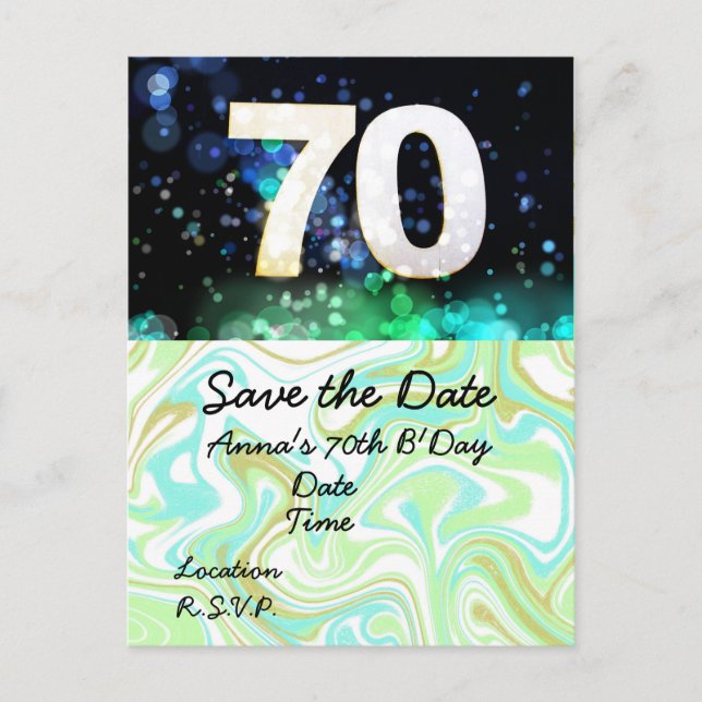 70. Geburtstag Save the Date Postkarte (Vorderseite)
